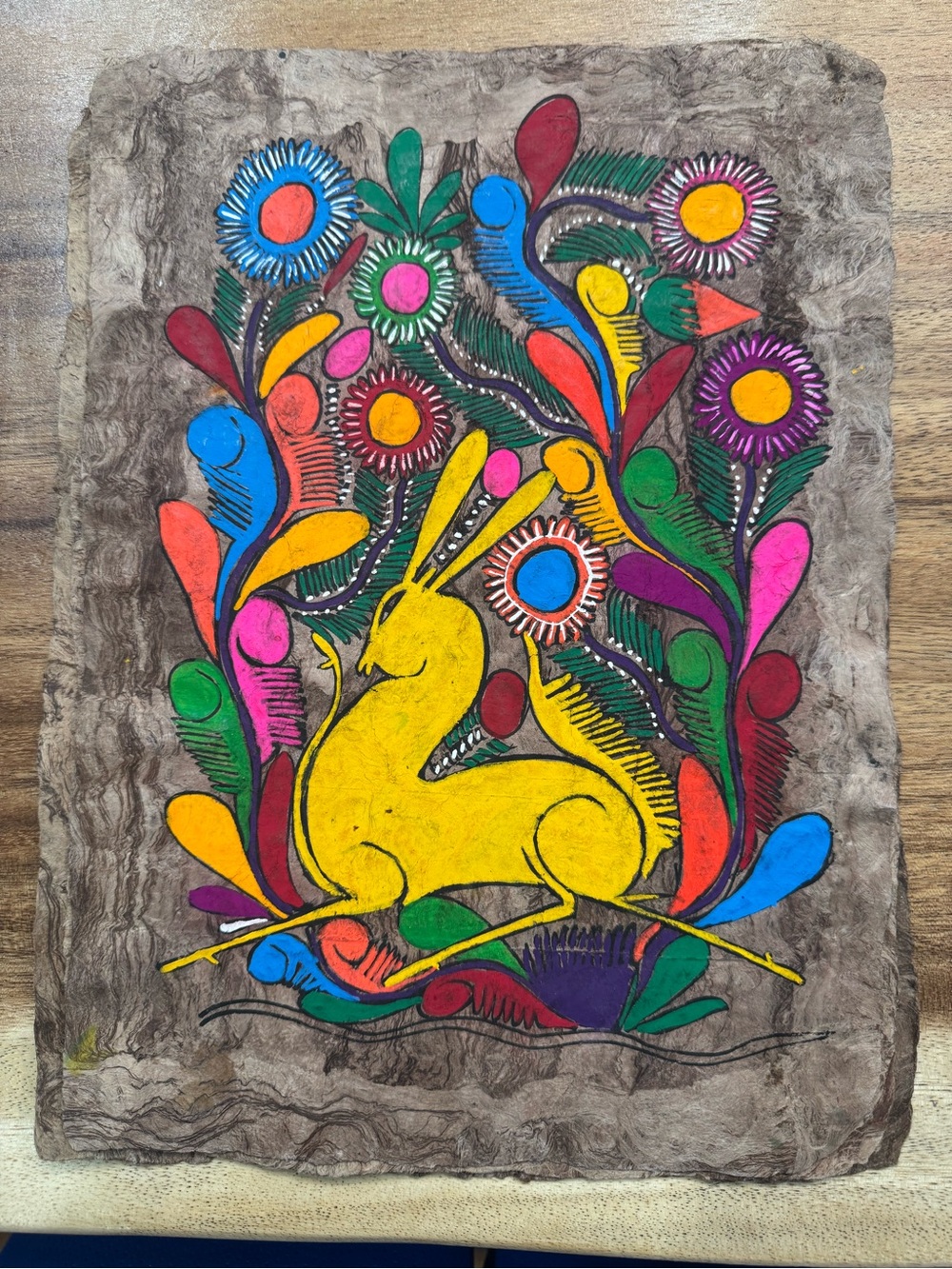 Vintage 1970s Mexican Amate Bark Painting Hand Painted Folk Art MINT CONDITION